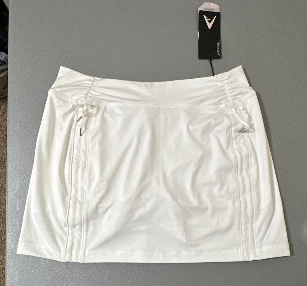 Antigua Women’s Golf Cinch Skort White L Pull On Pockets Stretch